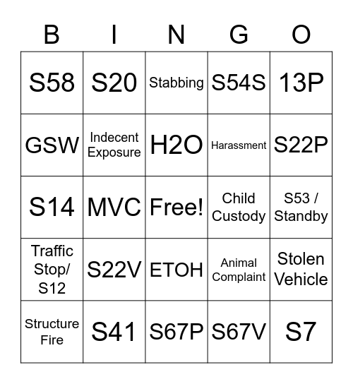 BCSO Thanksgiving Bingo Card