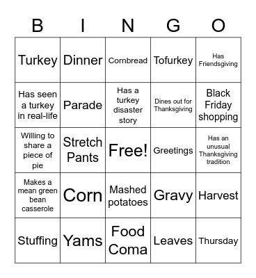 Thanksgiving Bingo Card