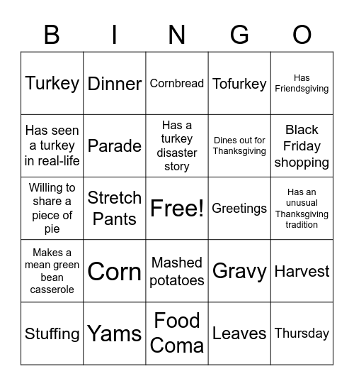 Thanksgiving Bingo Card