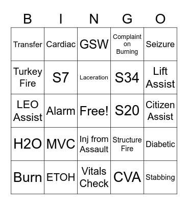Fire/EMS Thanksgiving Bingo Card
