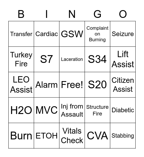 Fire/EMS Thanksgiving Bingo Card