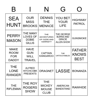 TV THEME SONGS - 1950'S Bingo Card