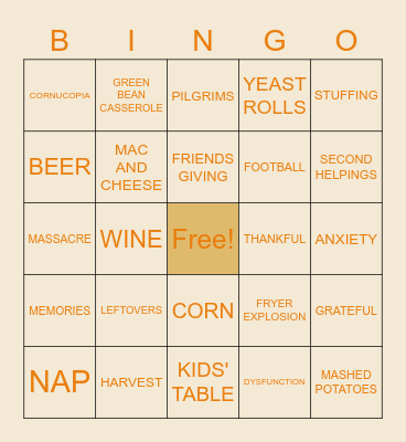 THANKSGIVING BINGO Card