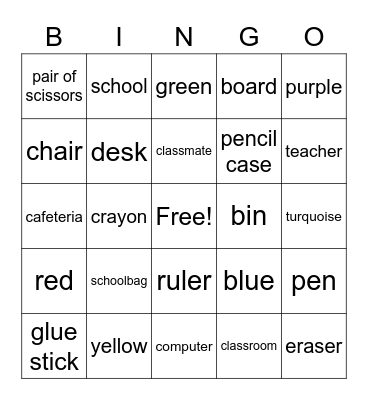 Classroom Vocabulary Bingo Card