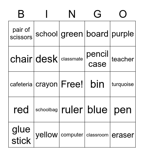 Classroom Vocabulary Bingo Card