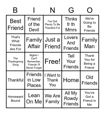 Friends & Family Bingo Card