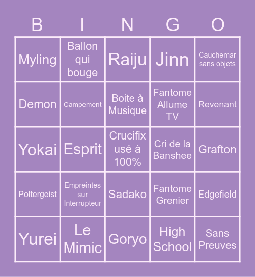 BINGO PHASMOPHOBIA Bingo Card