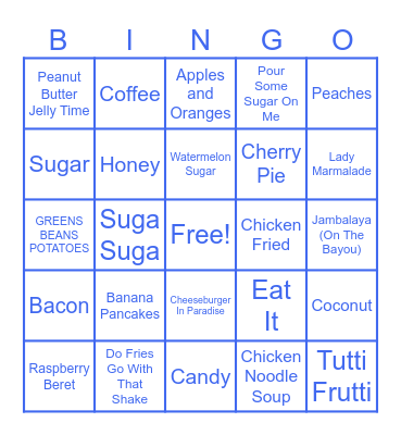 Food Bingo Card