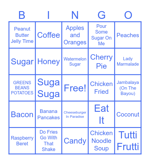 Food Bingo Card