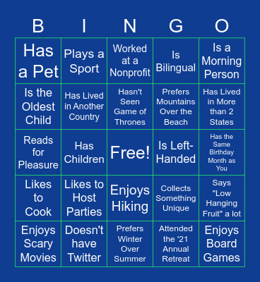 Employee Bingo! Find someone who... Bingo Card