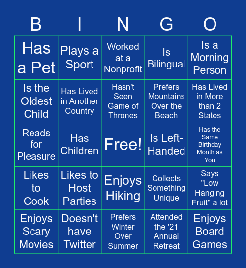 Employee Bingo! Find someone who... Bingo Card