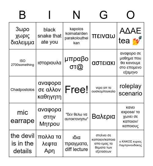 Gritz Bingo Card