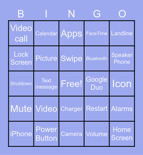 Cellphone Bingo Card