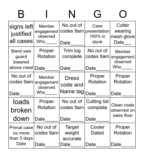 Meat Bingo W/E______________ Bingo Card