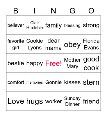 Mother's Day Edition Bingo Card