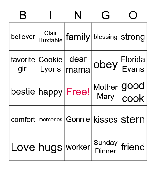 Mother's Day Edition Bingo Card