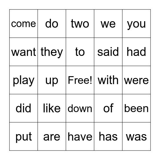 Quarter 2 Words Bingo Card