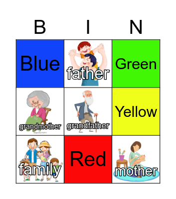 Family + Colours Bingo Game Bingo Card
