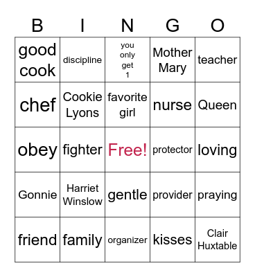 Mother's Day Edition Bingo Card