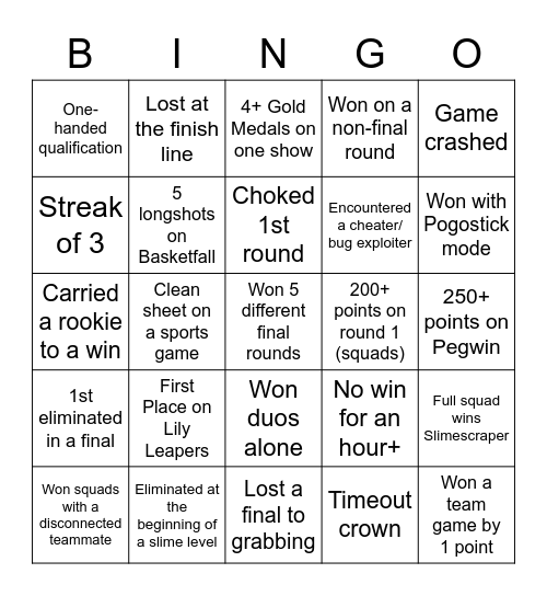 24h of Fall Guys: the bingo card Bingo Card