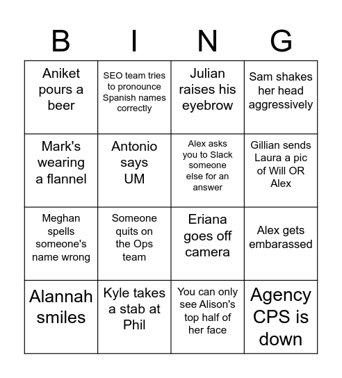 Insurance Holiday Happy Hour Bingo Card