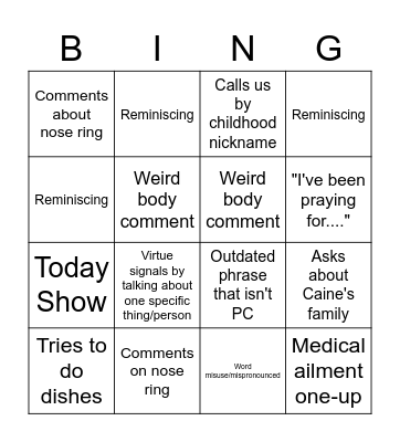 Thanksgiving Survival Bingo Card