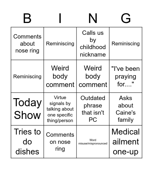 Thanksgiving Survival Bingo Card