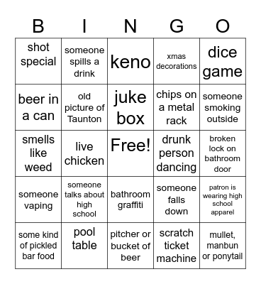 Dive Bar Bingo Card