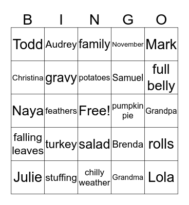 Thanksgiving Bingo Card