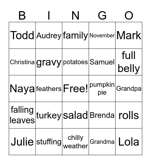 Thanksgiving Bingo Card