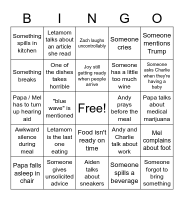 Thanksgiving Bingo Card