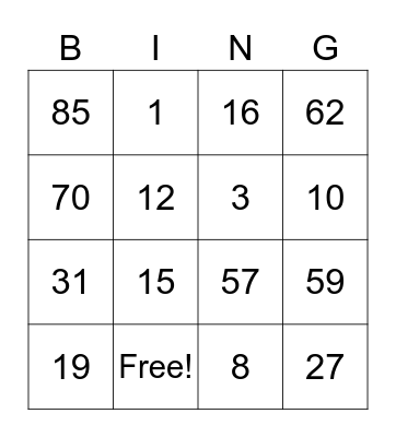 Números de 0 a 100 Bingo Card