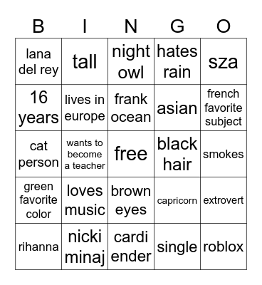 emanuel’s bingo Card