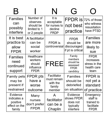 True/False Facts of FPDR Bingo Card
