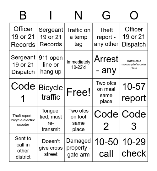 Day Shift Bingo Card