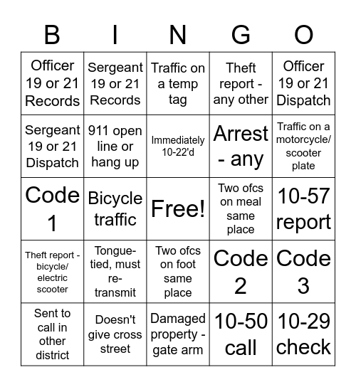 Day Shift Bingo Card