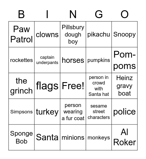 Thanksgiving Bingo Card