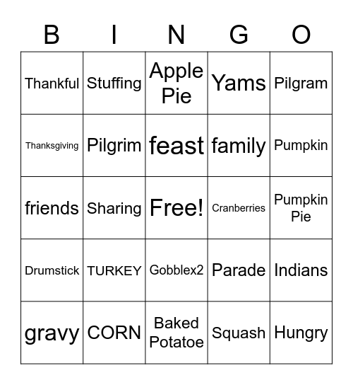 Thanksgiving Bingo Card