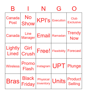 LaSenza Holiday Bingo Card