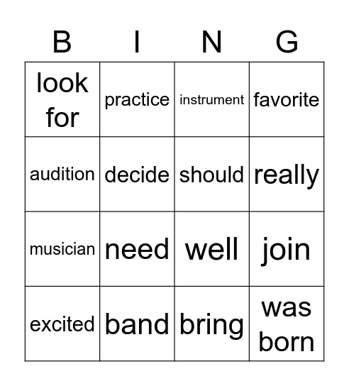 Join Our Jazz Band Bingo Card