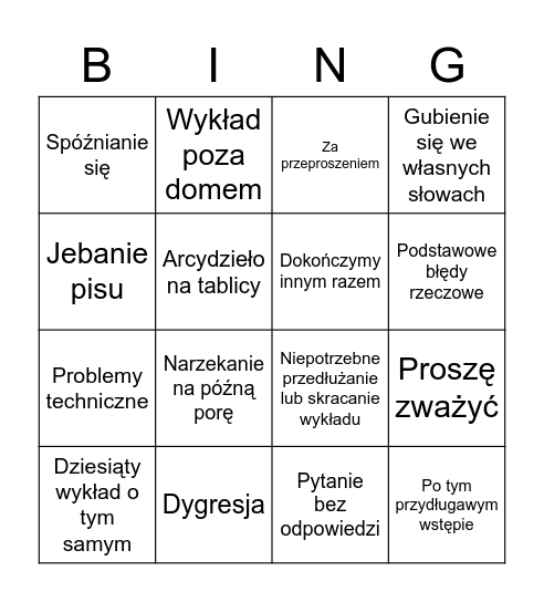 Pęksa bingo Card