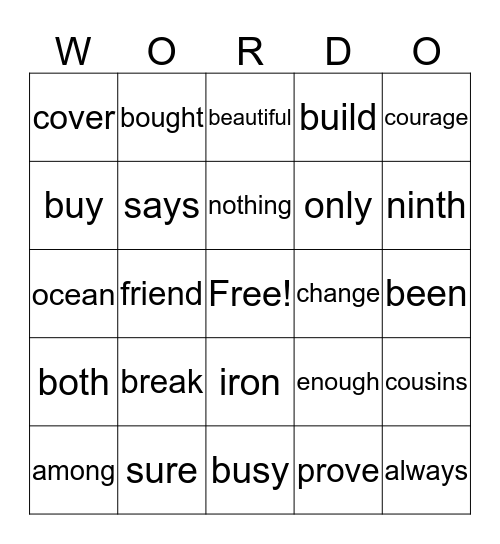 Red Wordo Bingo Card