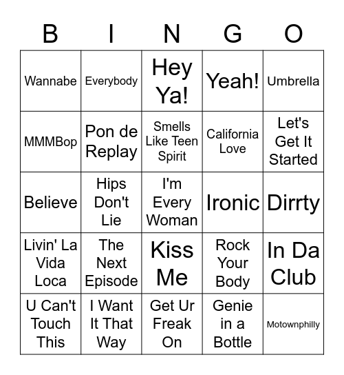 90's and 2000's Bingo Card