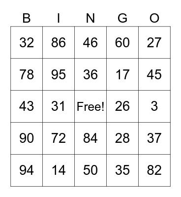TDMS TEst Bingo Card