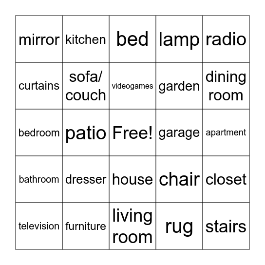 AROUND THE HOUSE Bingo Card