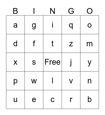 Alphabet Bingo Card