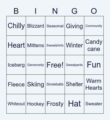 Warm Hearts Winter Bingo Card