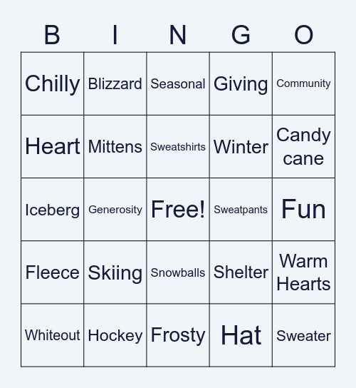 Warm Hearts Winter Bingo Card