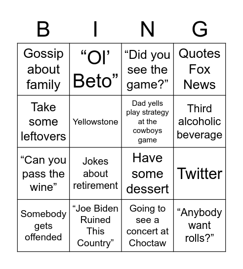 Untitled Bingo Card