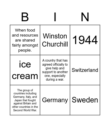 World War Two Bingo Card